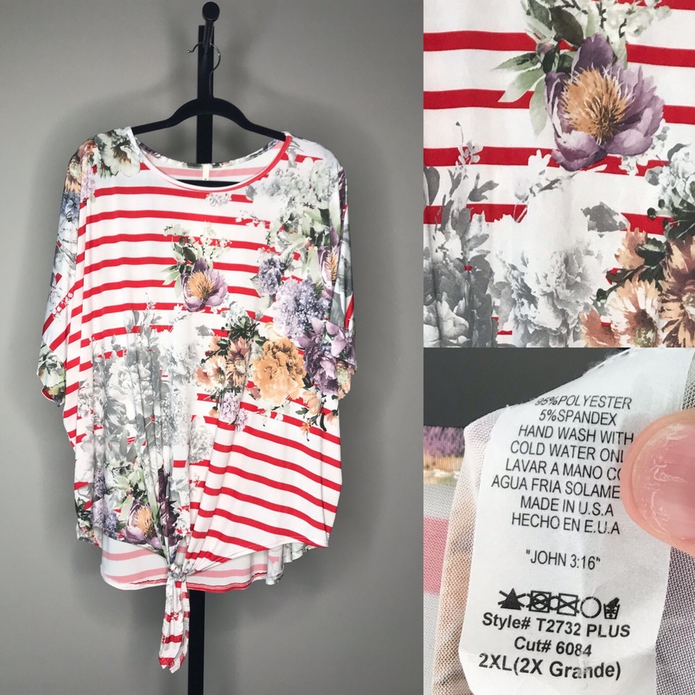 Slinky red and white striped plus size top